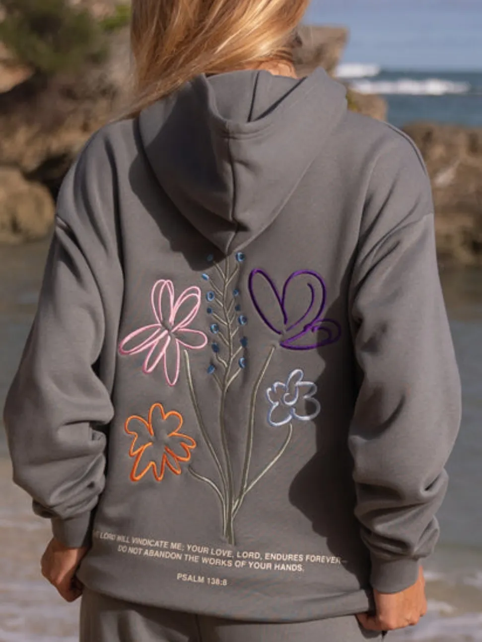 Women's Fashionable Casual Floral Embroidered Hooded Long-Sleeved Hoodie