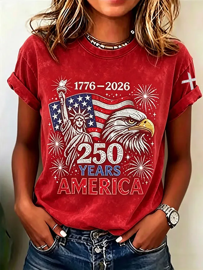 Women'S  America Flag Printed Casual T-Shirt