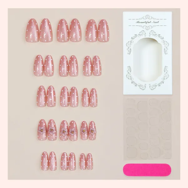 Nailhour 30Pcs Nude Vintage Floral Medium Almond Press On Nails