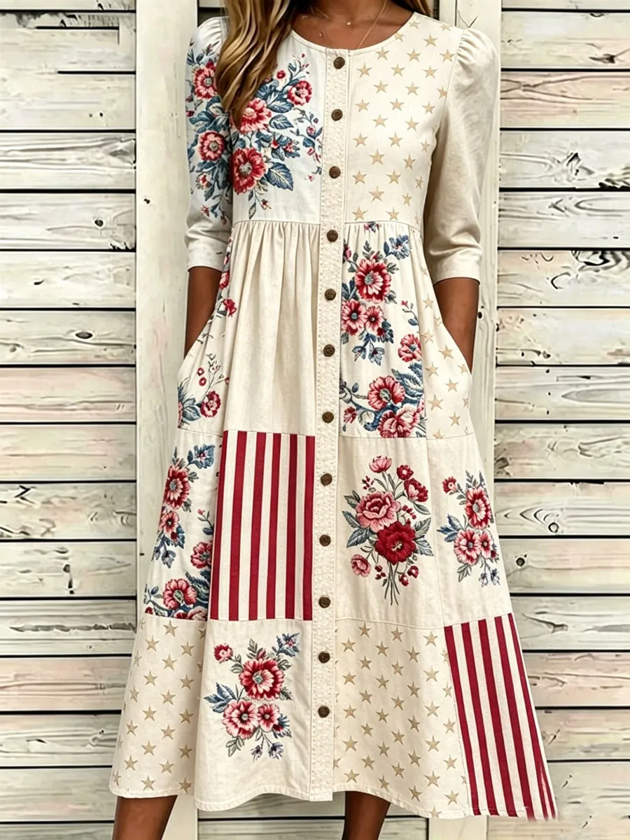 Women'S Casual American Independence Day Print Art Casual Dress