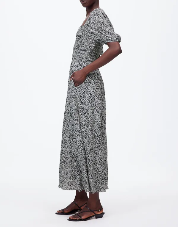 Smocked Puff-Sleeve Midi Dress In Floral
