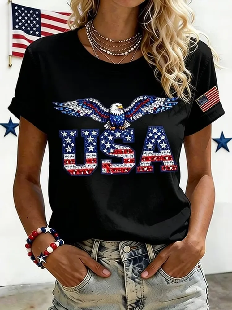 Ladies' Casual American 250Th Anniversary Brick Inlaid Personalized Printed Round Neck T-Shirt