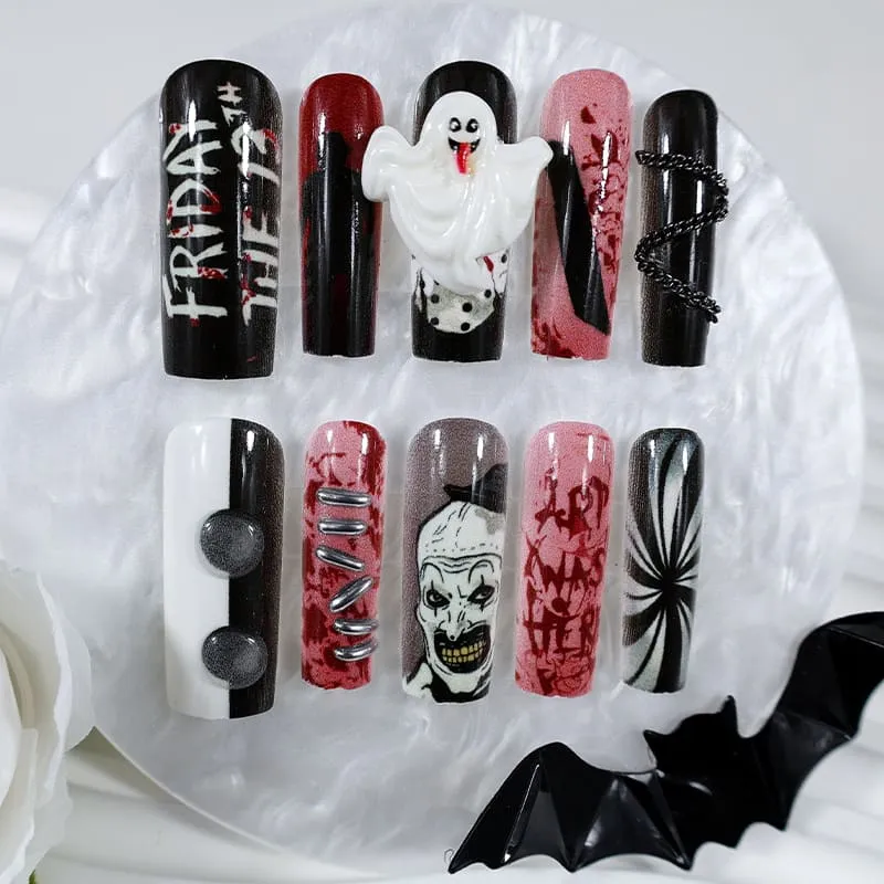 Nailhour 24Pcs Pumpkin Ghost Halloween Long Coffin Press On Nails
