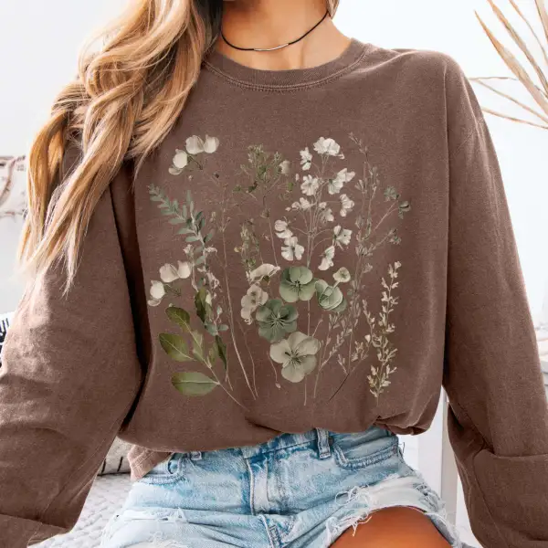Sage and White Wildflower Long Sleeve T-Shirt