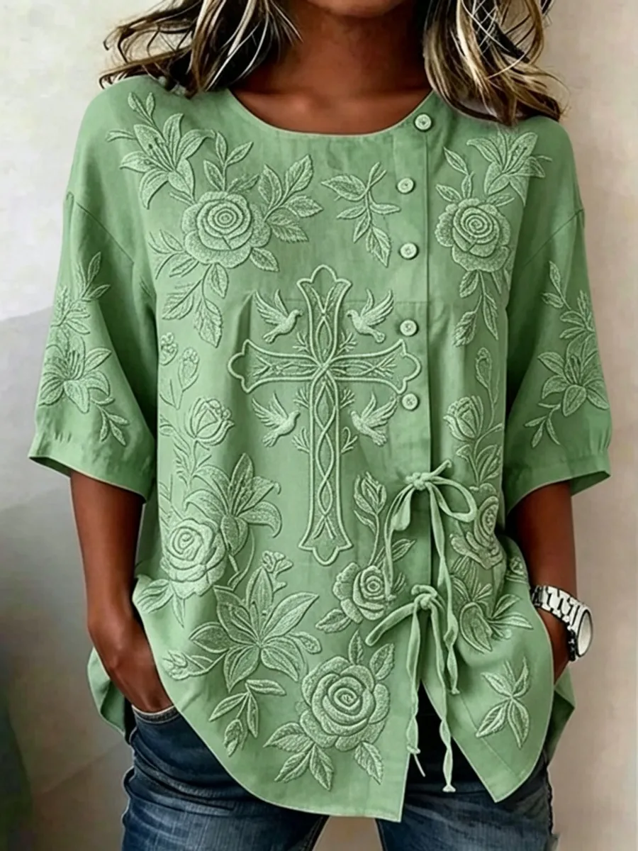 Faith Floral Art Women's Linen Shirt