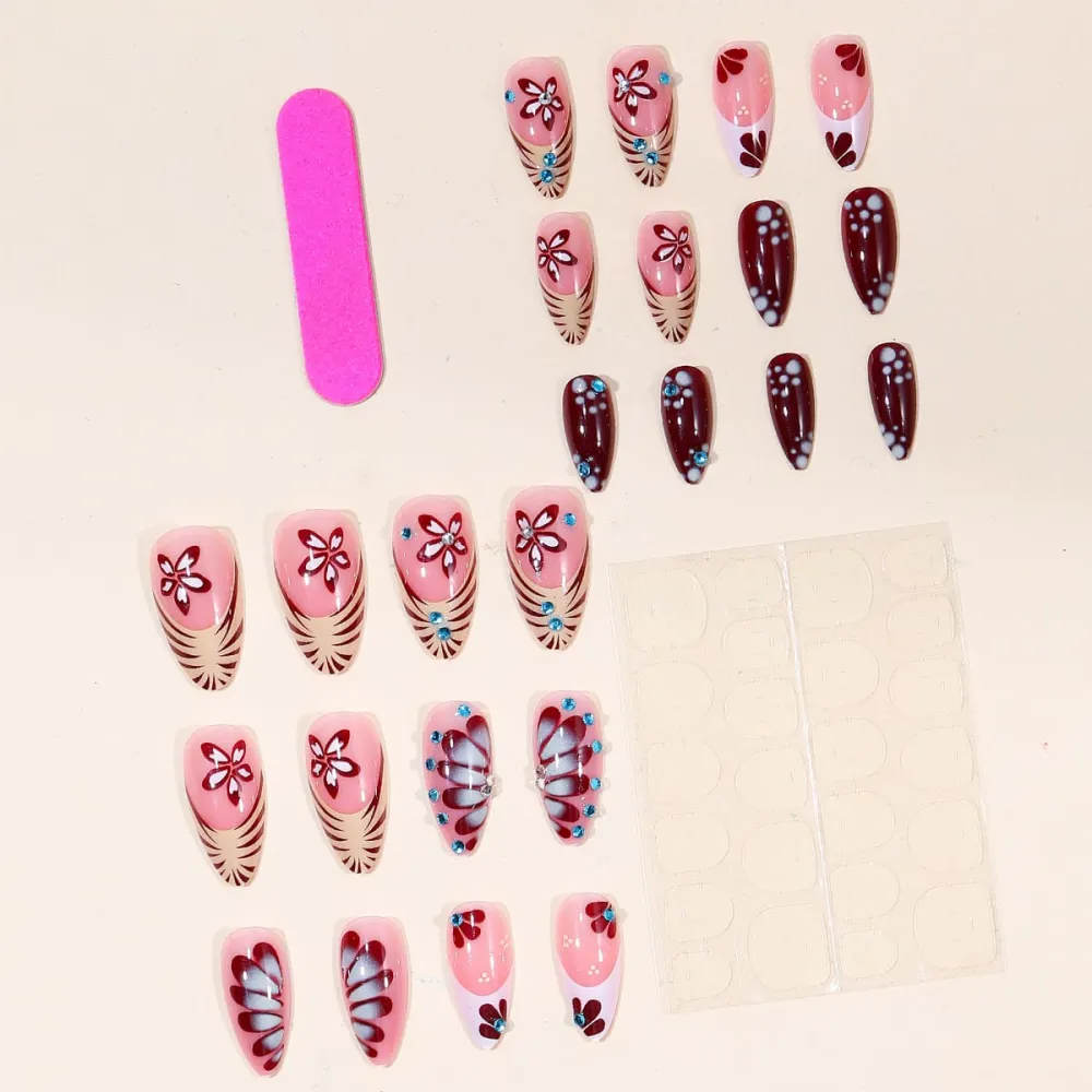 Nailhour 24Pcs Zebra strip Medium Almond French Press On Nails