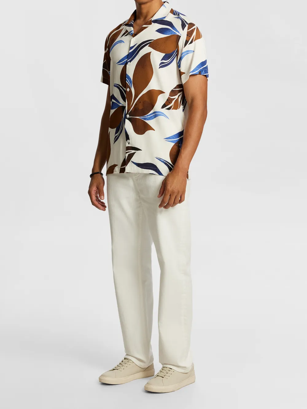 Brown And Blue Floral Print Short Sleeve Shirt