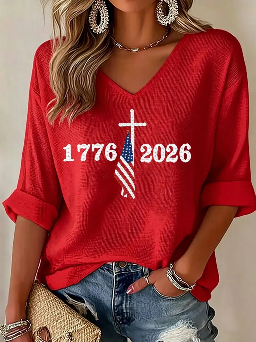 Women's USA 1776-2026 Printed Casual T-Shirt