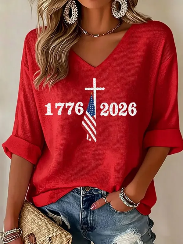 Women's USA 1776-2026 Printed Casual T-Shirt