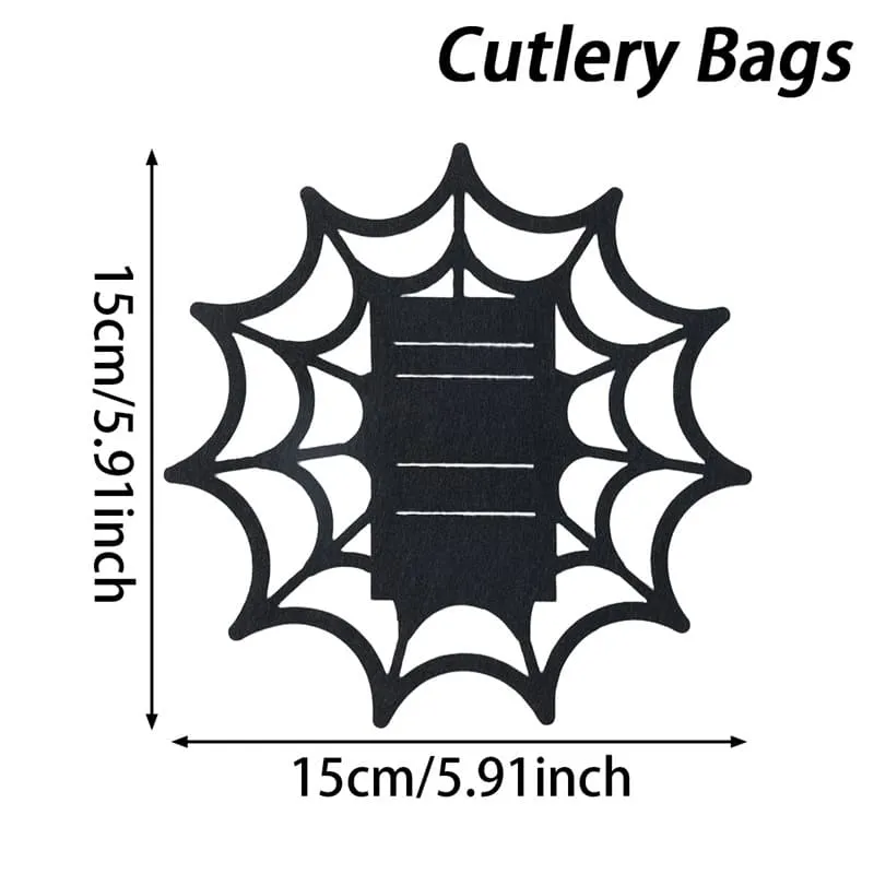 Halloween Spider Web Bat Cutlery Bag Black Felt Cutlery Bag