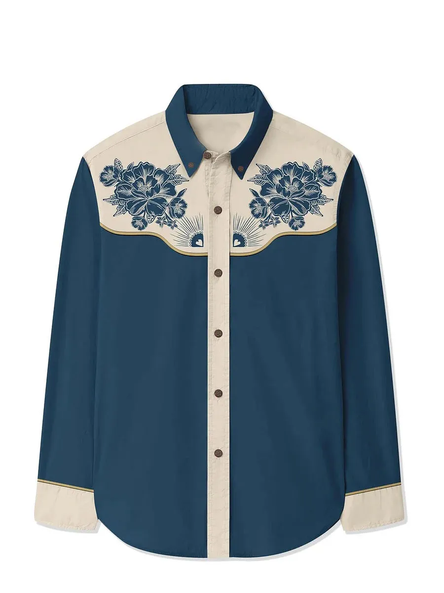 Men's West Flower Cowboy Long Sleeves Shirt