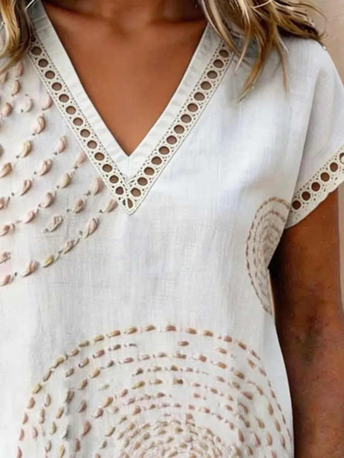 Women's Casual Lace-Trimmed Printed Top