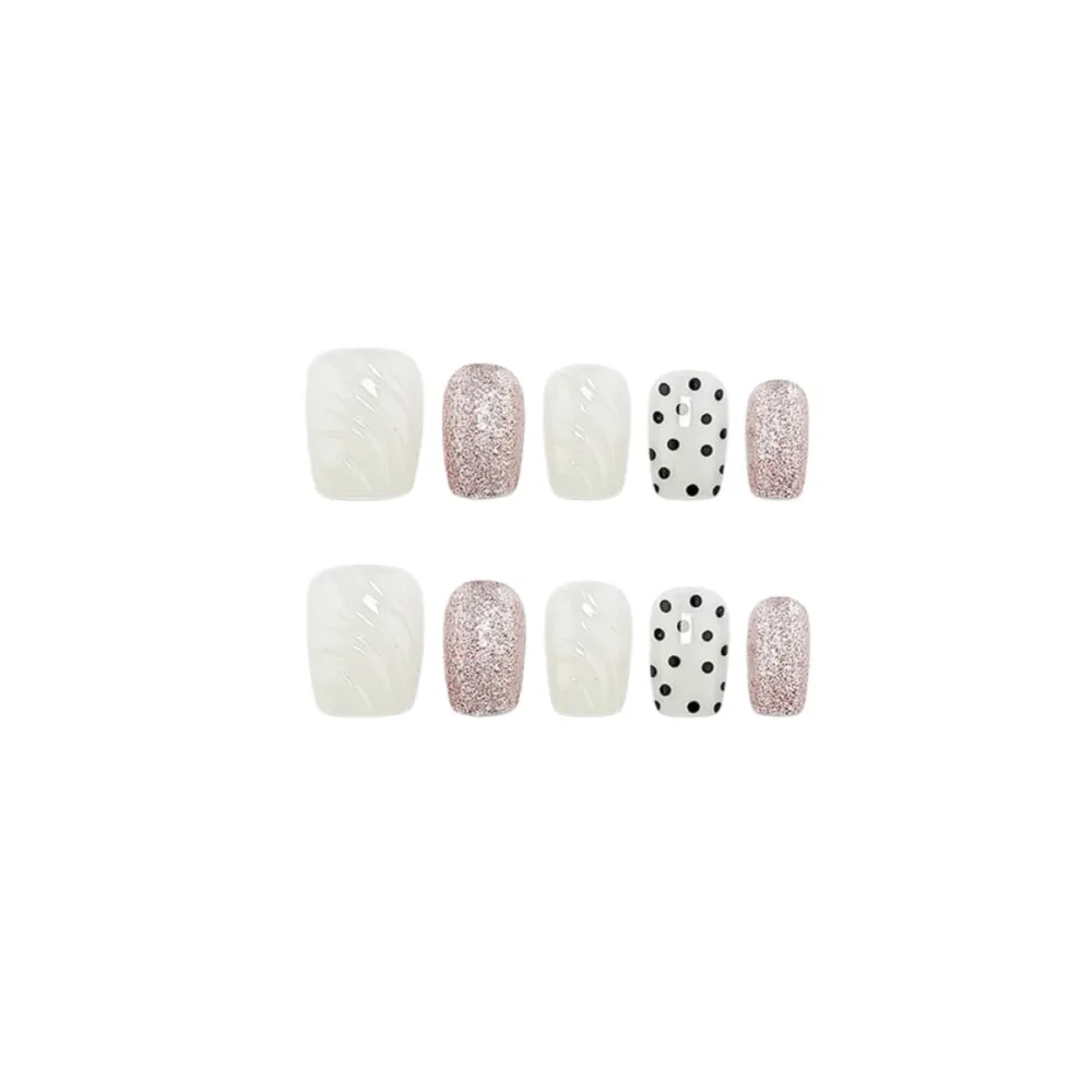 Nailhour 30Pcs 3D Glitter French Short Square Press On Nails