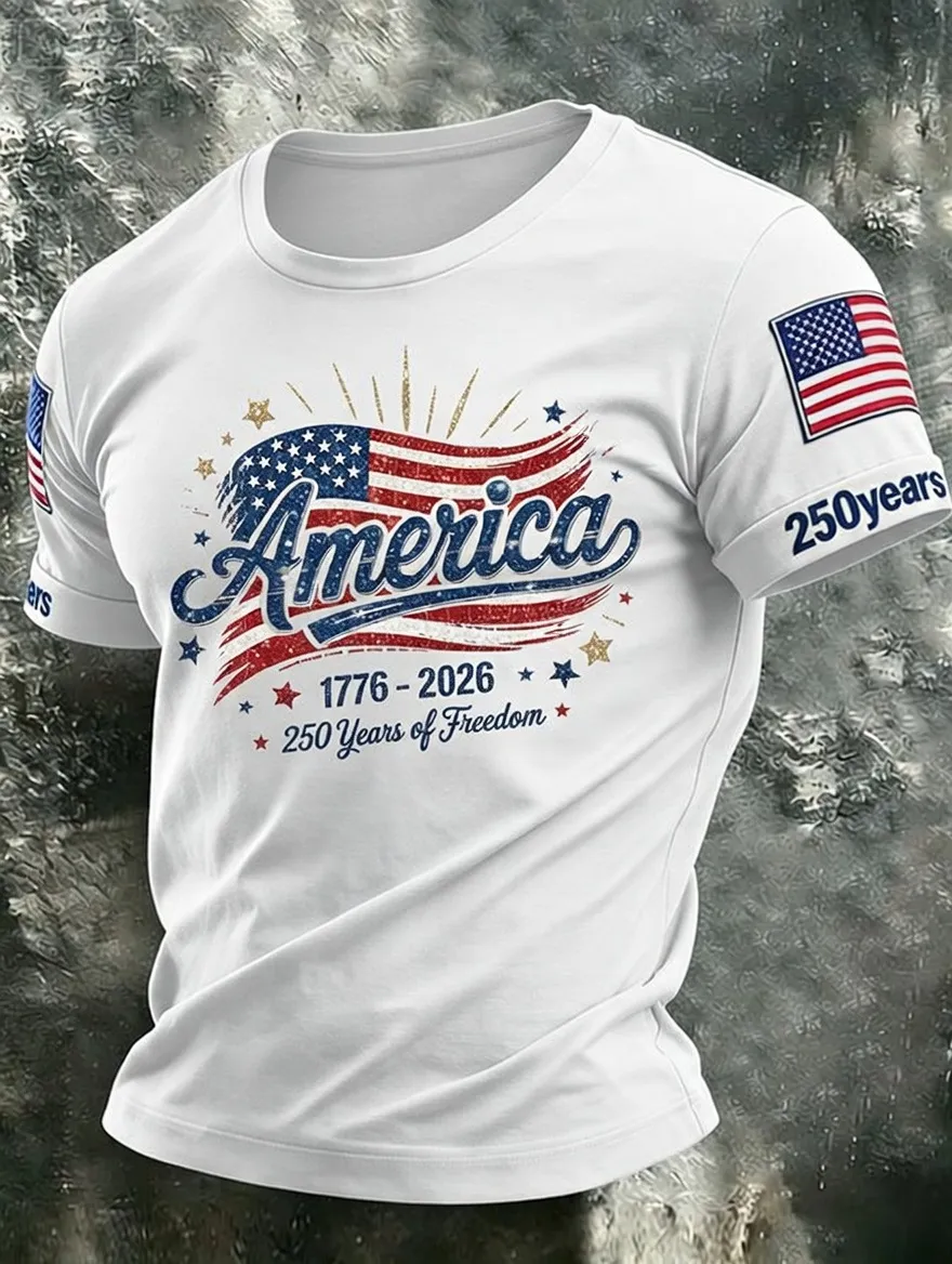 Men'S Retro Faith Independence Day Printed Casual Short Sleeved T-Shirt