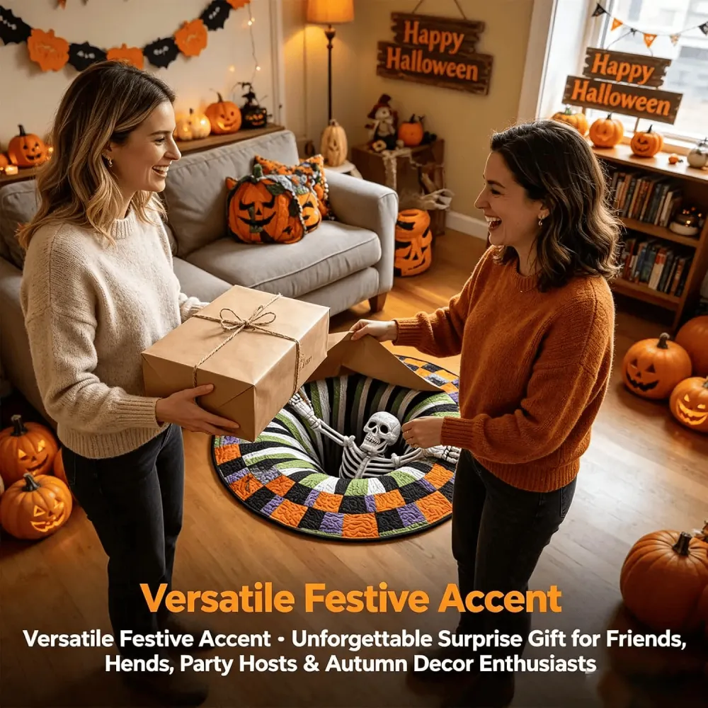 Halloween Round Rug 3D Skeleton Vortex Quilted Illusion Mat(80*80CM)