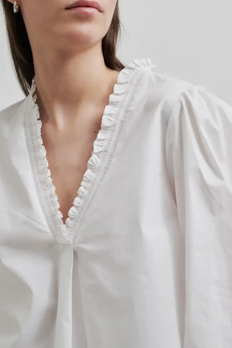 Ruffled V-Neck Puff Sleeve Shirts