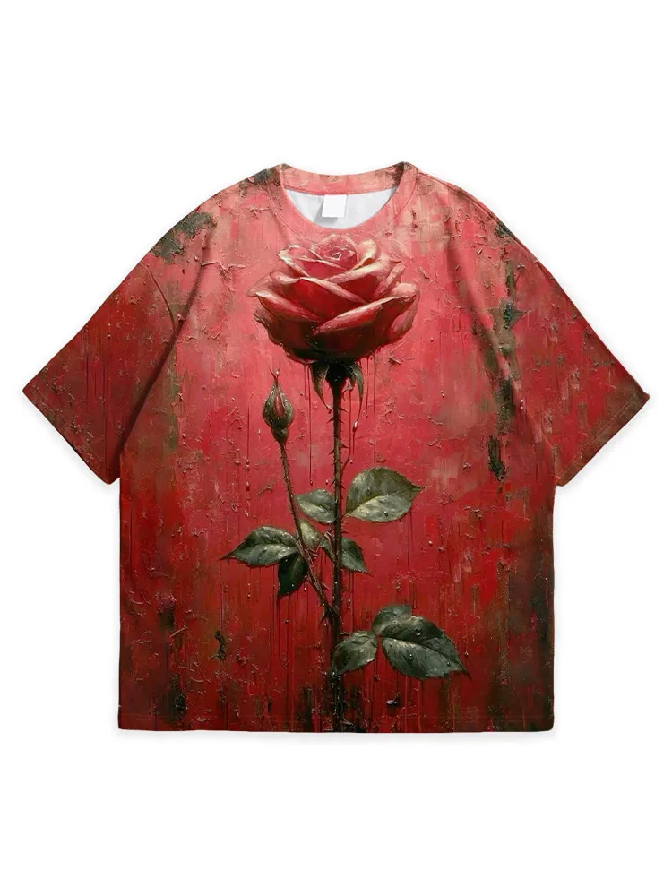 Men'S Halloween Artistic Rose Print Simple Round Neck Top Tshirt
