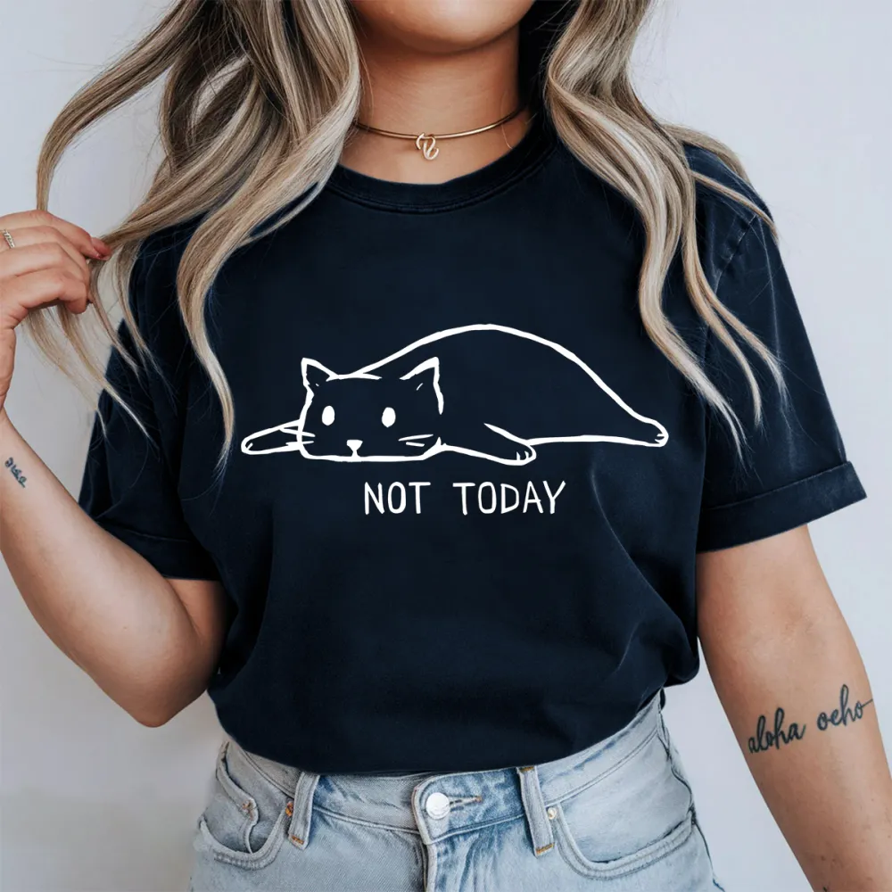 Lazy Cat Slogan Print T-Shirt