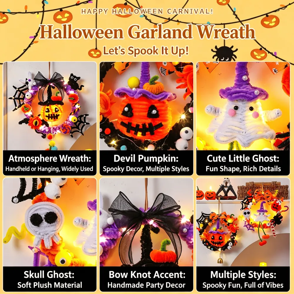 Halloween Diy Glowing Pumpkin Lantern Wreath Door Hanging