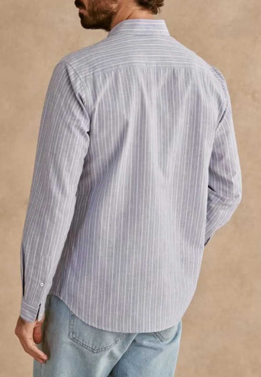 Cotton Linen  Shirt-Blue White Stripes