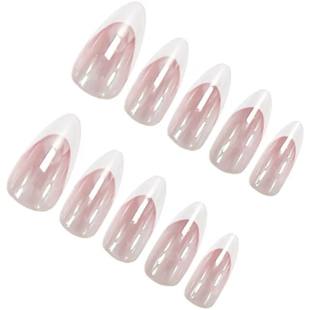 Nailhour 24Pcs Autumn French Nude Medium Almond Press On Nails