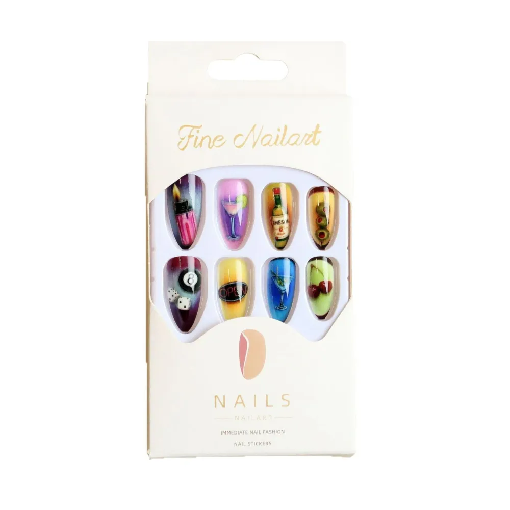 Nailhour 24Pcs Vintage 3D Party Short Almond Press On Nails