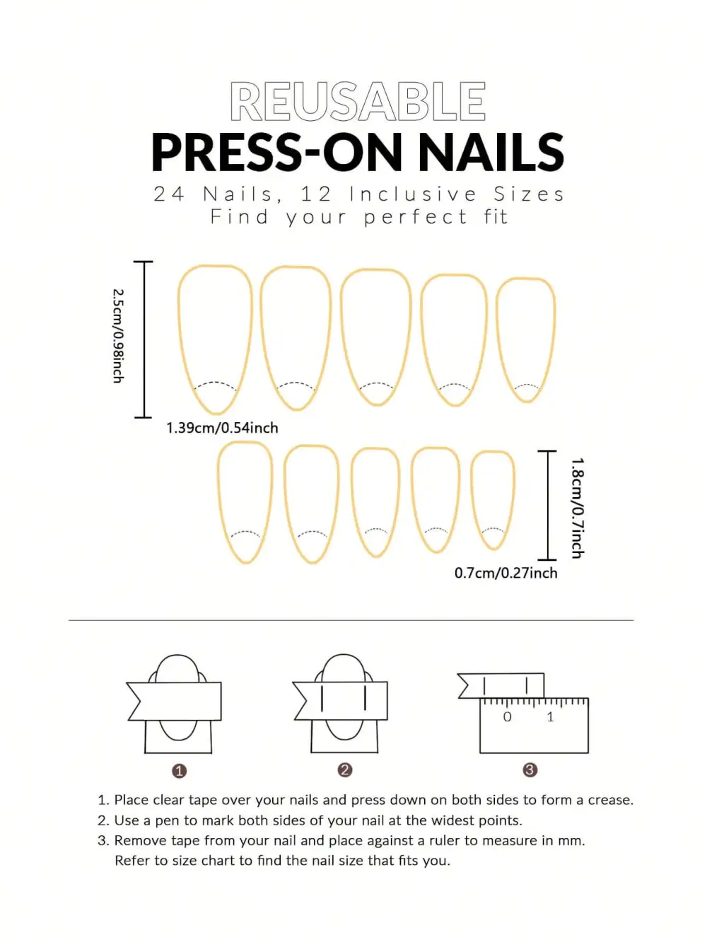 Nailhour 30Pcs French Medium Almond Chrome Nude Press On Nails
