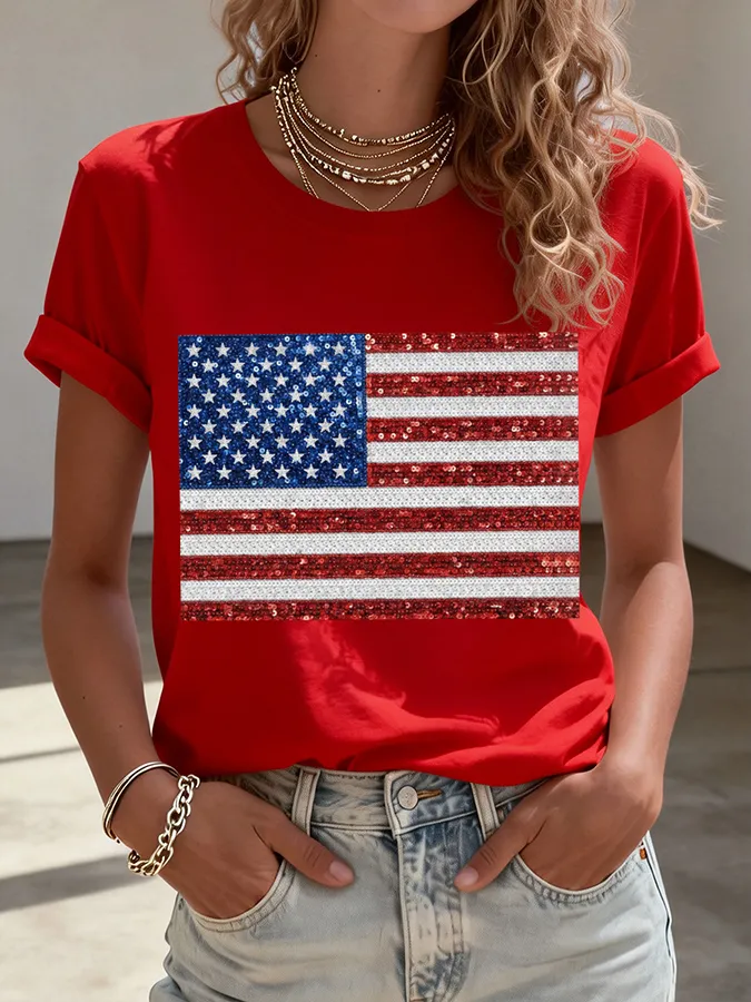 Women'S  Anniversary Flag Printed Casual T-Shirt