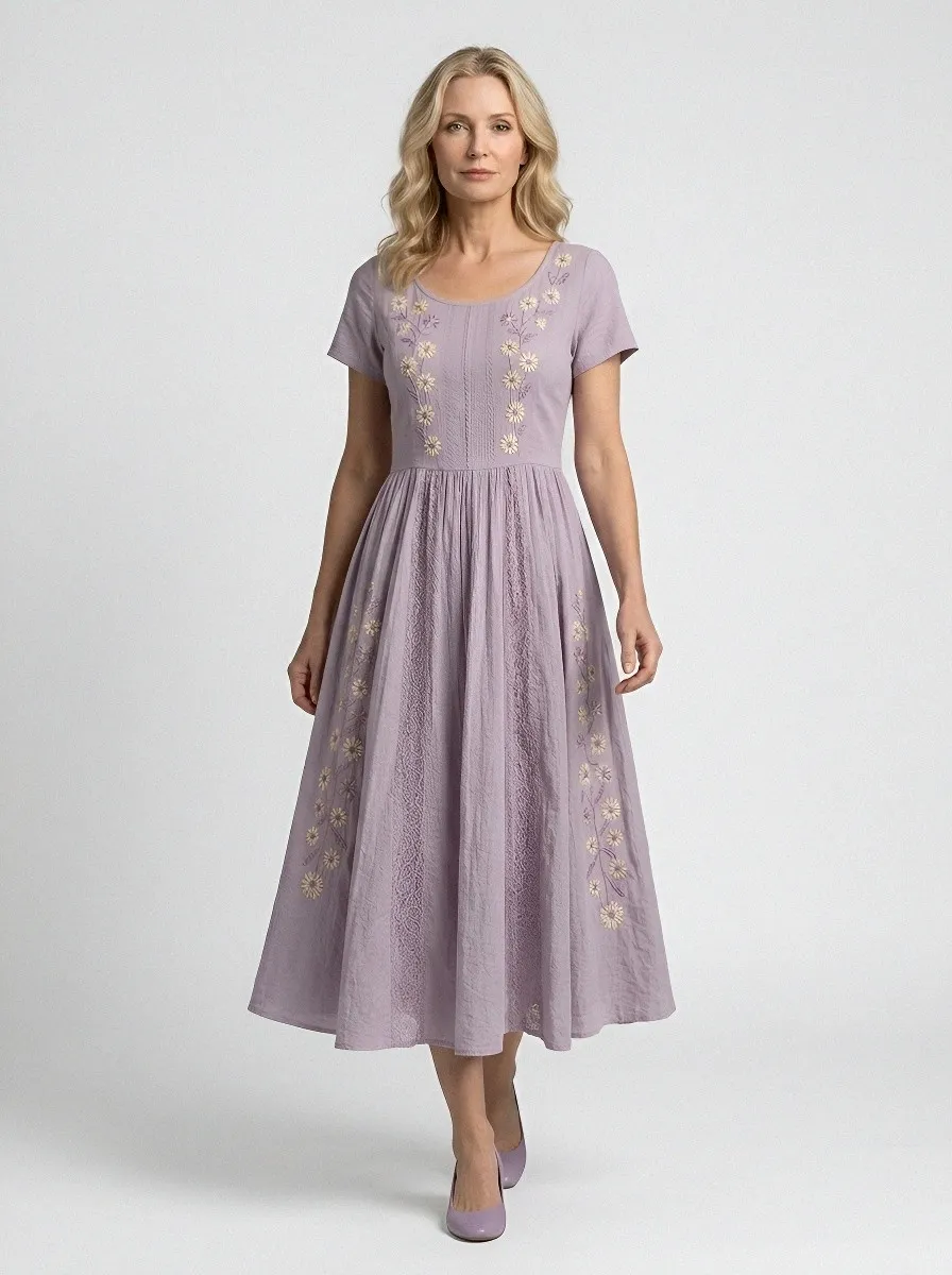 Women's Breast Cancer Awareness Floral Embroidered Printed Dress