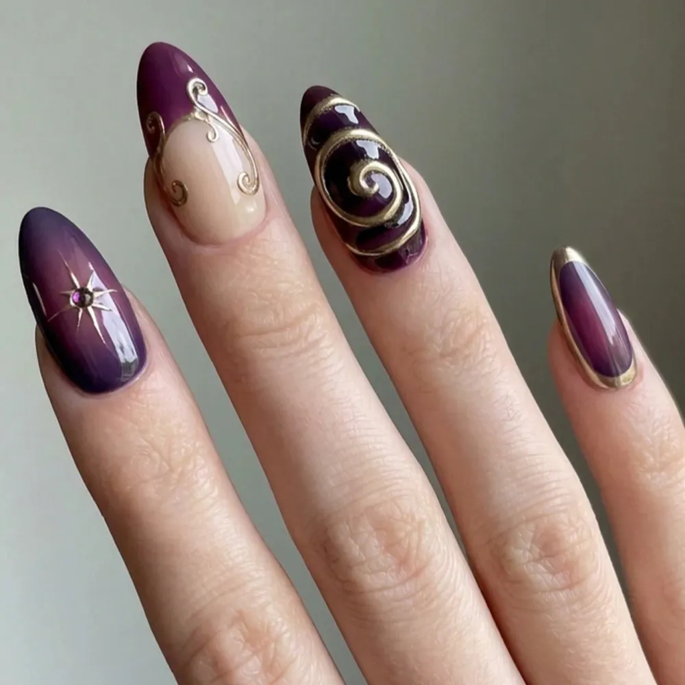 Nailhour 10pcs Y2K Style French Purple 3D Press On Nails