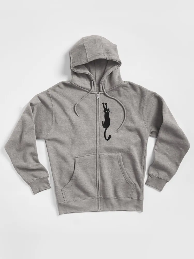 Black Cat Holding On Zipped Hoodie