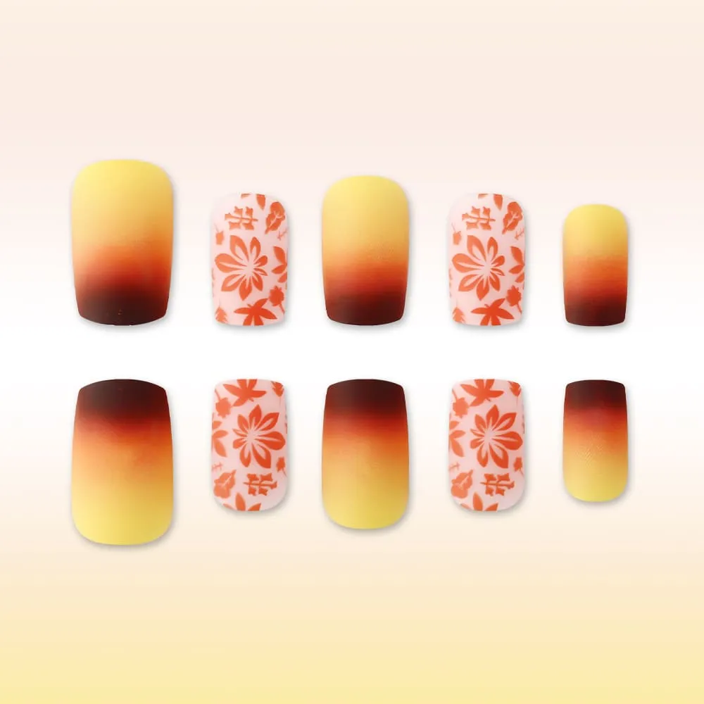 Nailhour 24Pcs Autumn Gradient Floral Medium Square Press On Nails