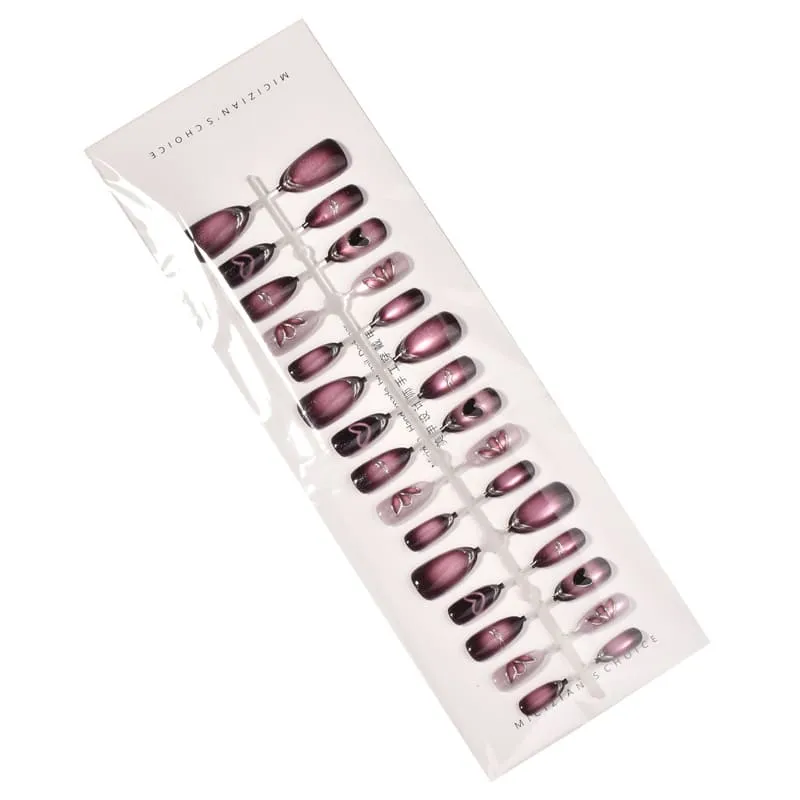 Nailhour 30Pcs Gradient Heart Medium Almond French Press On Nails