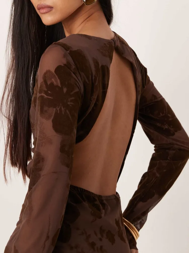Backless Floral Slim Fit Dress
