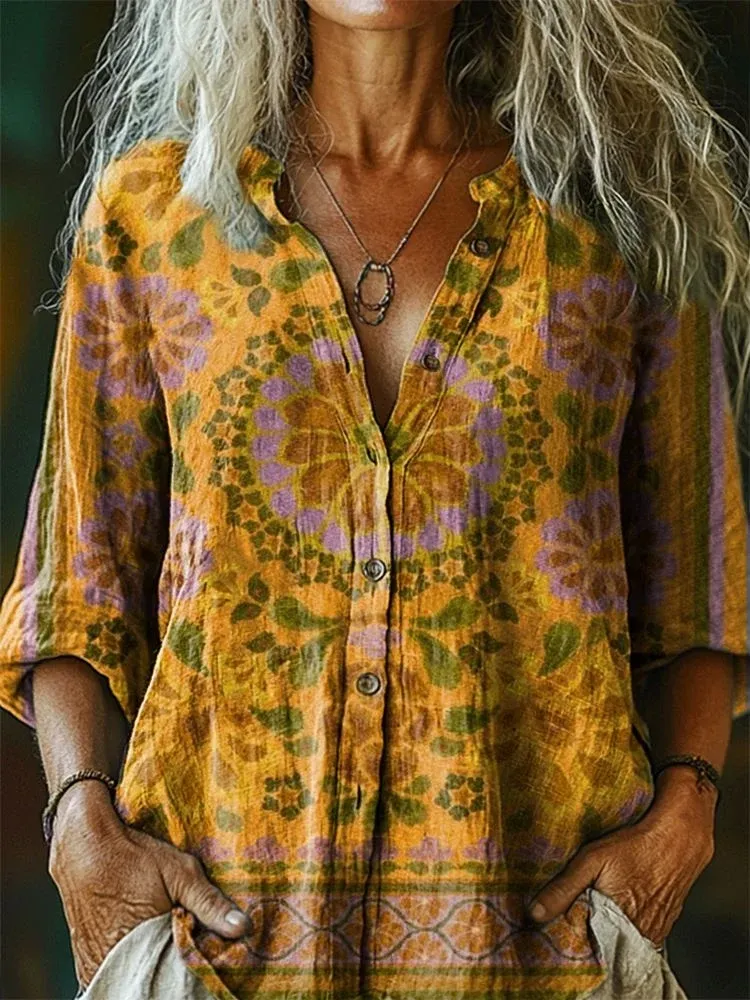 Women's Vintage Floral Tattoo Pattern Shirt