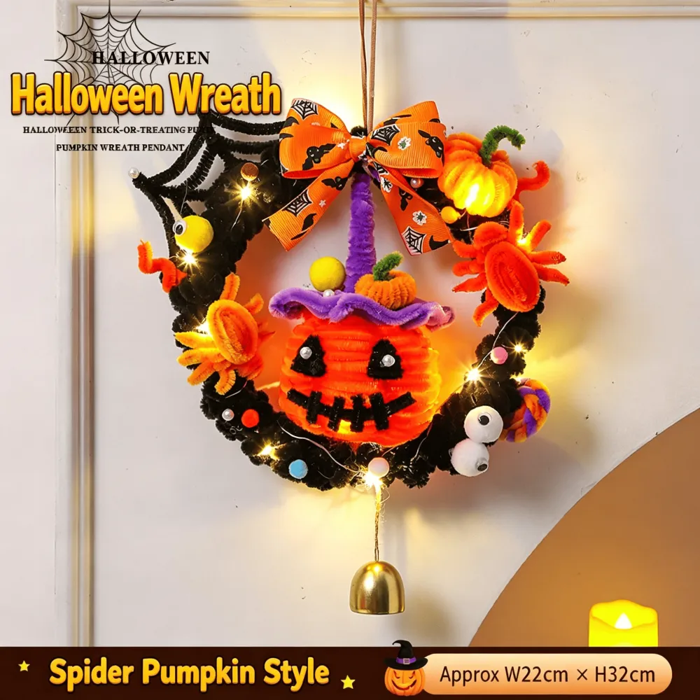 Halloween Diy Glowing Pumpkin Lantern Wreath Door Hanging