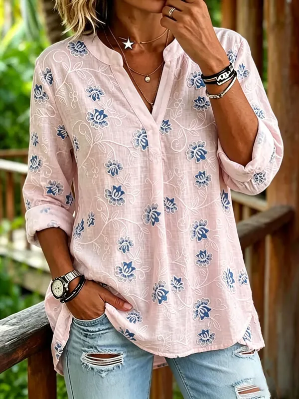 Women'S Cotton And Linen Printed Top