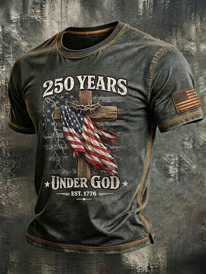 Men'S Casual American 250Th Anniversary Printed Round Neck Short Sleeved T-Shirt
