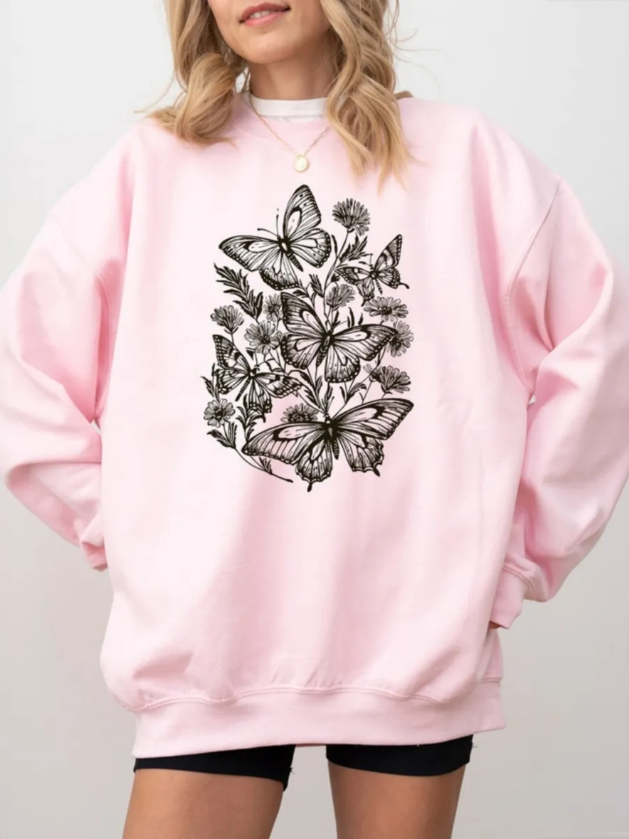 Butterfly and Flower Casual Sweatshirt