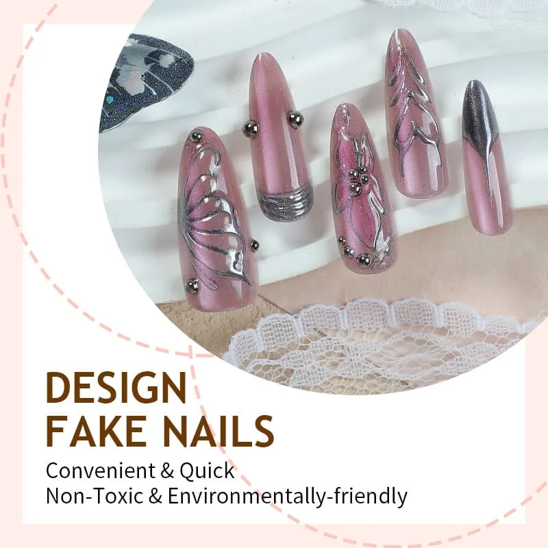 Nailhour 30Pcs Cat Eye 3D Long Stiletto French Press On Nails
