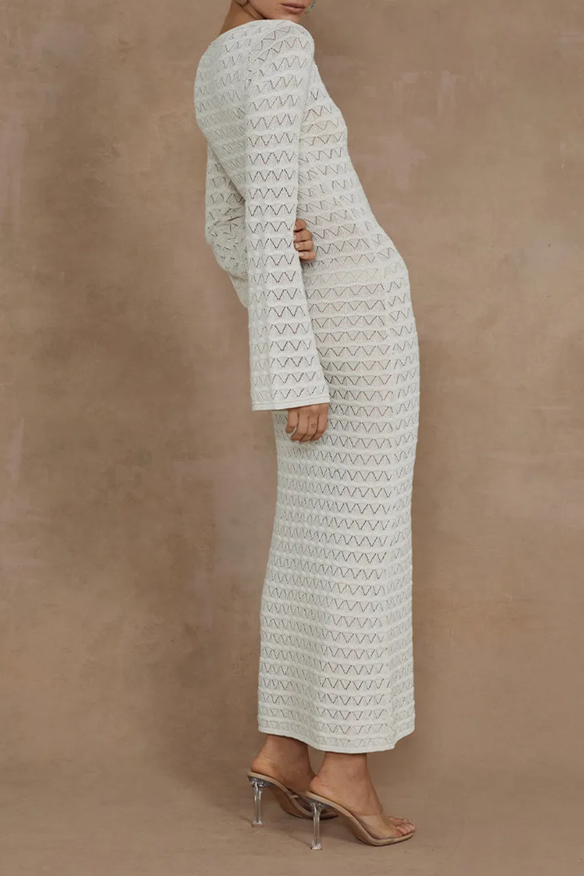 Long Sleeve Button Detail Knit Midi Dress