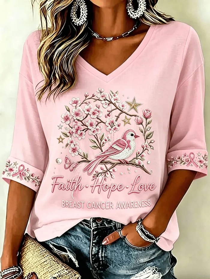 Women's V-neck floral print shirt