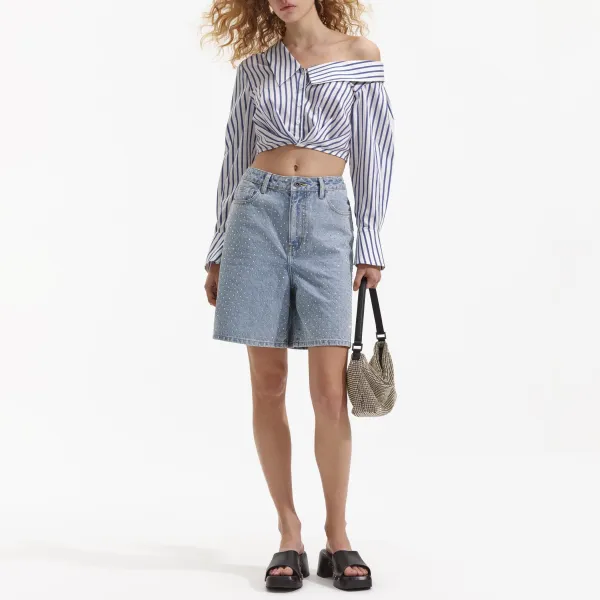 Blue Stripe Cotton Crop Top