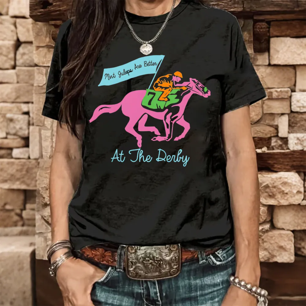 Multicolor Horse Race Graphic T-Shirt