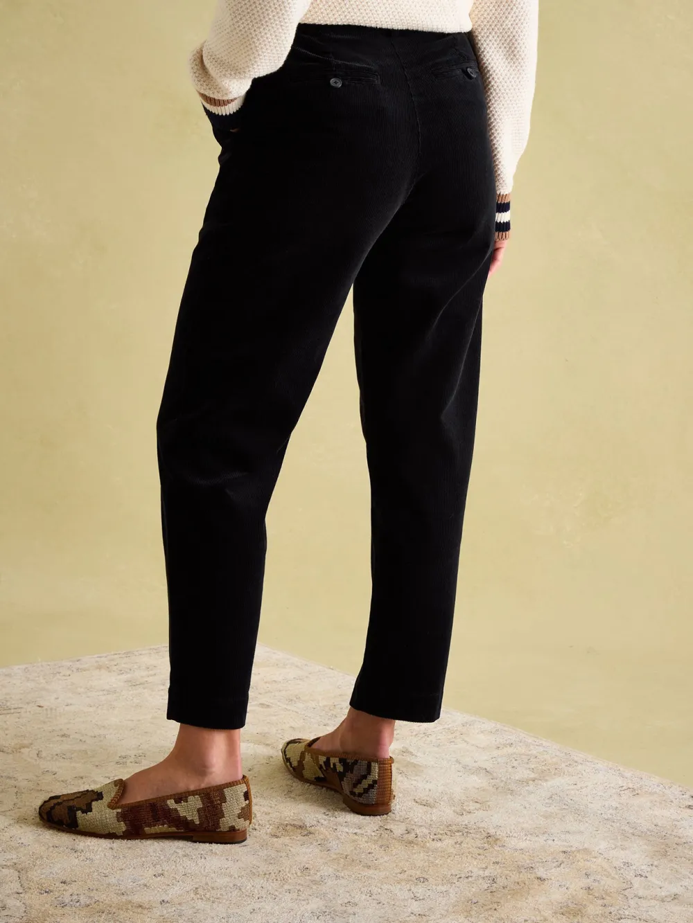 Navy Corduroy Tapered Trousers