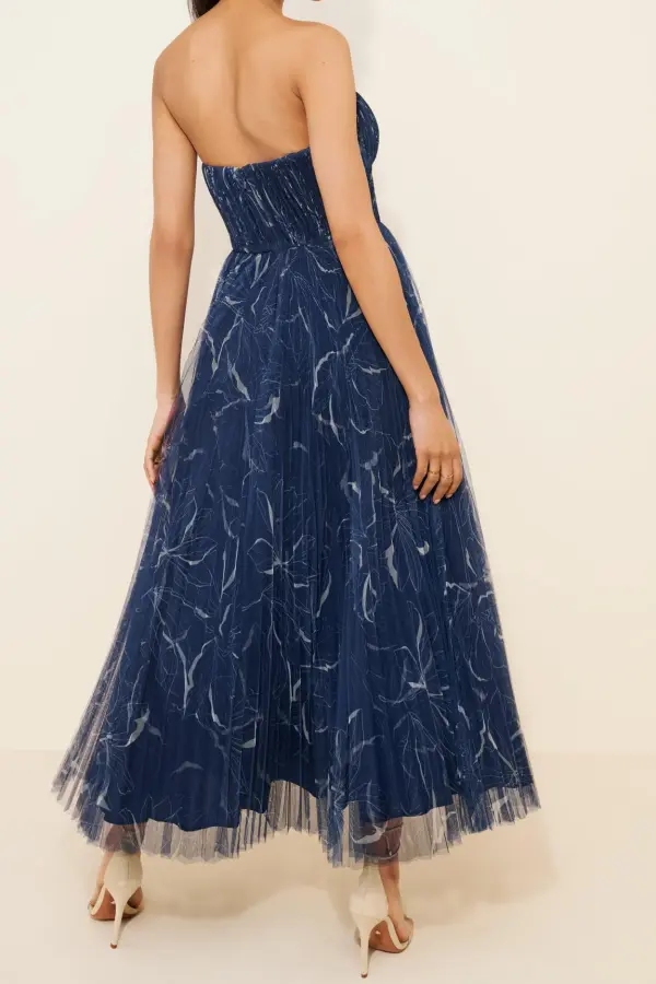 Pleated Strapless A-Line Maxi Dresses
