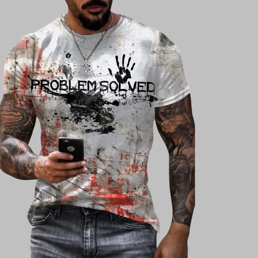 2025 Halloween Men’s Blood-Printed Problem Solved T-Shirt