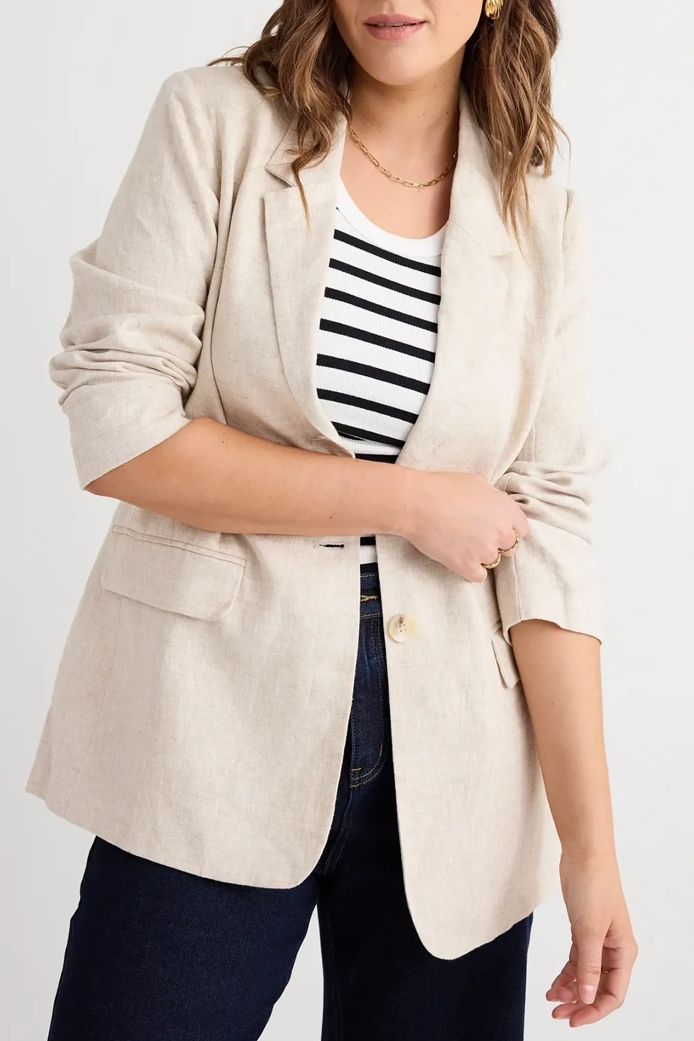 Natural Linen Single - Breasted Blazer