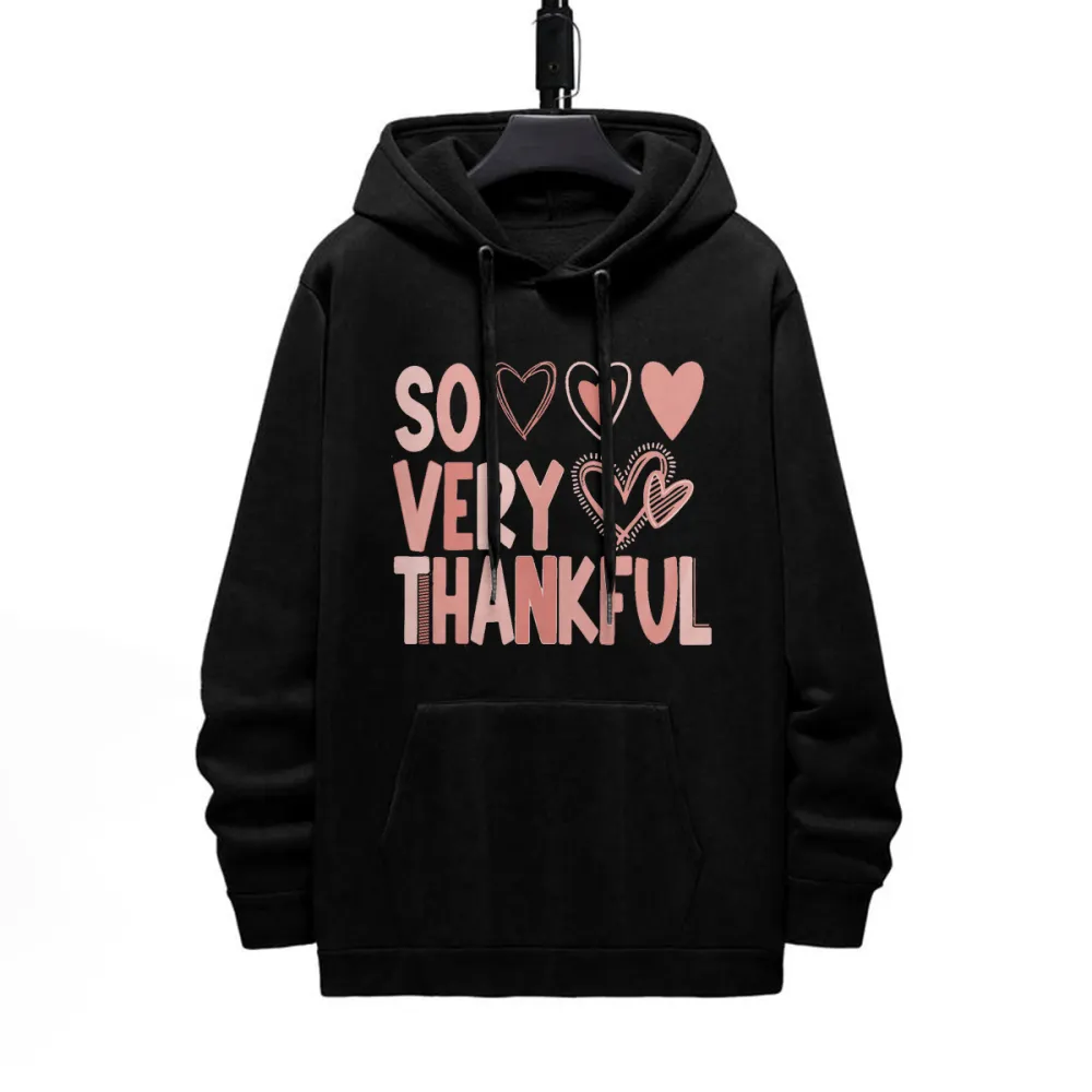 SO VERY THANKFUL PATTERN PRINTED HOODIE