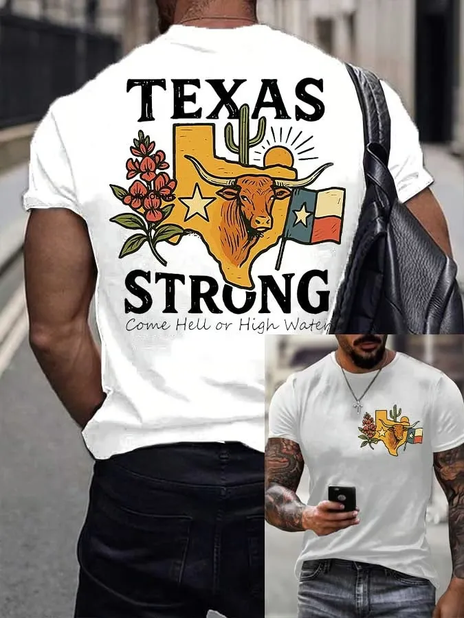Men's Retro Texas Strong Come Hell Or High Water Print T-Shirt